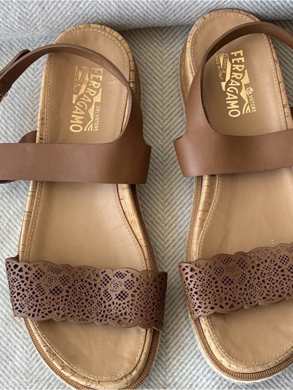 Salvatore Ferragamo Brown Laser-Cut Leather Sandals